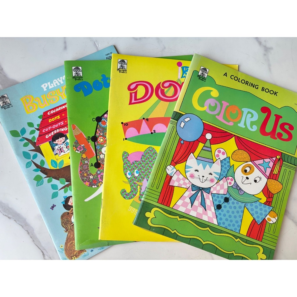 Vintage 70s Merrigold Press Coloring Activity Books Lot of 4 Dots for Tots Retro